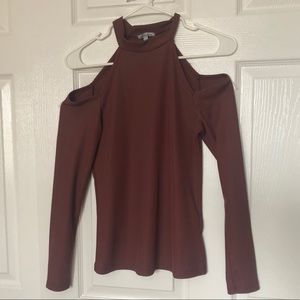 Cold shoulder mock neck top